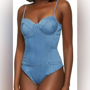 Women's Denim Bodysuit Spagetthi Strap Large